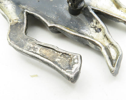 925 Sterling Silver  Vintage Oxidized Etched Woman Figure Brooch Pin  BP3931