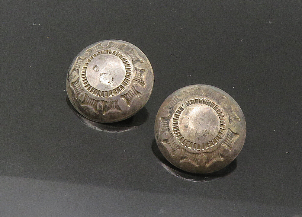 925 Sterling Silver Vintage Etched Dome Non Pierce Earrings EG11014