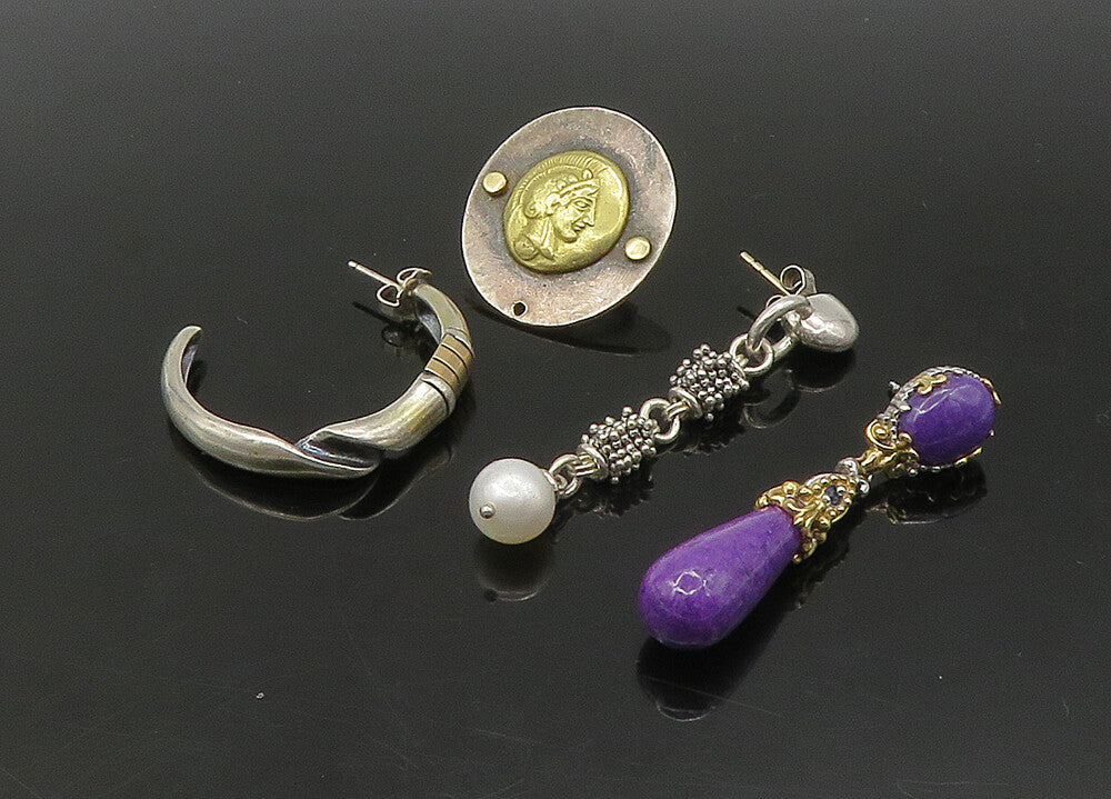DESIGNER 925 Silver & 14K GOLD  Vintage Pearl Lot Single Earrings  EG11383