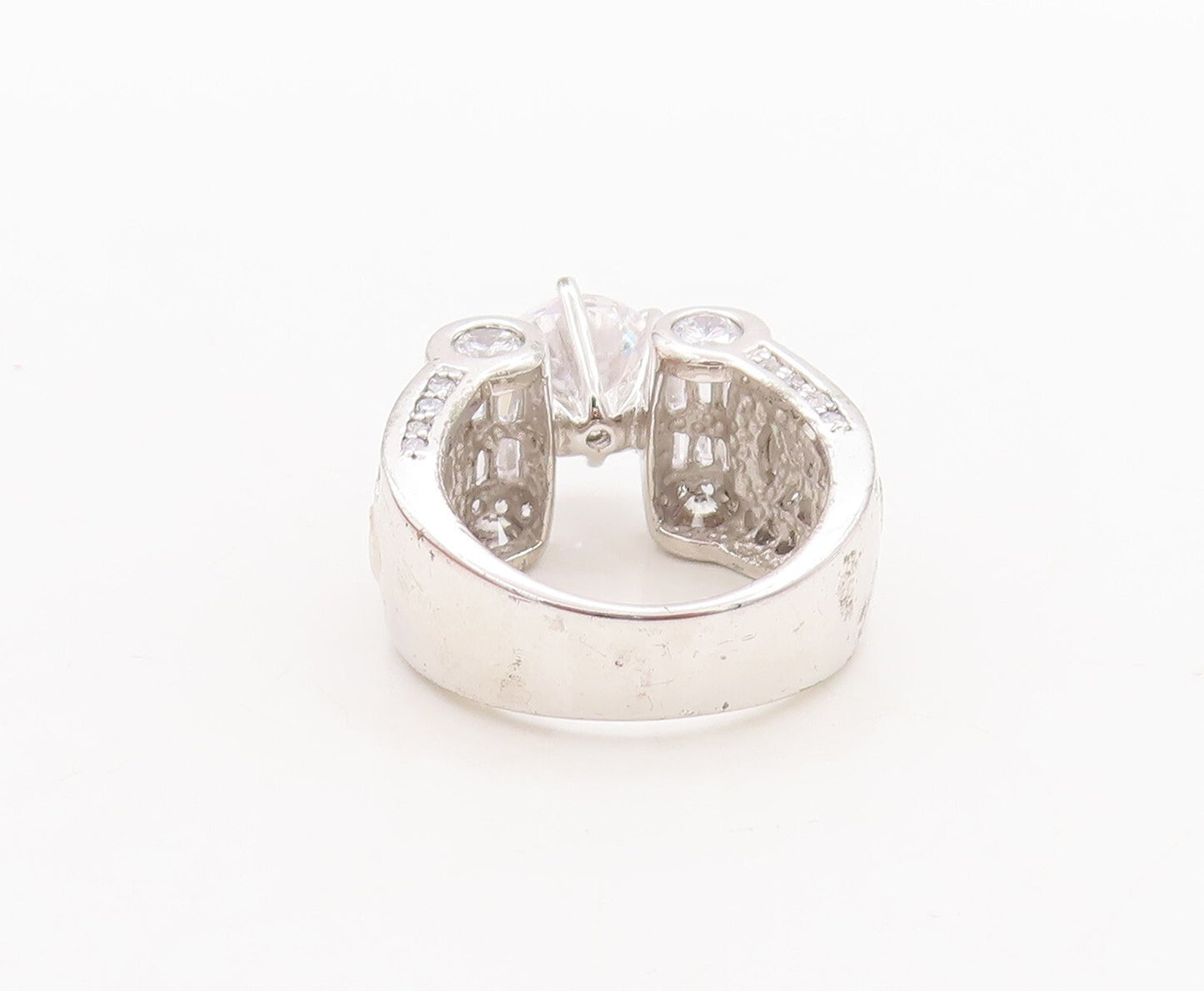 925 Sterling Silver Vintage Ring Multi Shape CZ Inlay Wedding Ring Sz 7  RG29556
