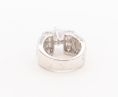 925 Sterling Silver Vintage Ring Multi Shape CZ Inlay Wedding Ring Sz 7  RG29556