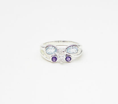 925 Sterling Silver Multi Colored Gemstones Butterfly Band Ring Sz 7 RG3513
