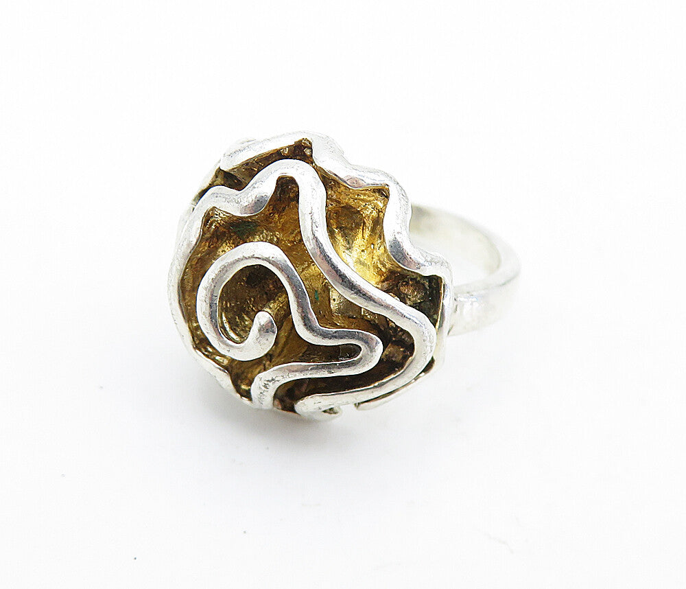 925 Sterling Silver  Vintage Sculpted Floral Motif Statement Ring Sz 7  RG6885