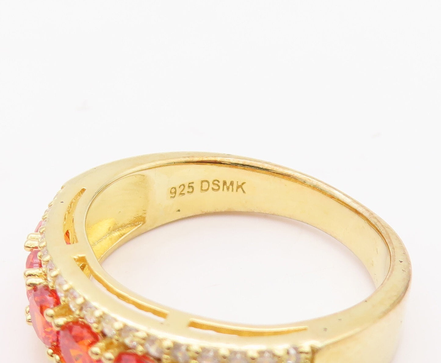 925 Sterling Silver Vintage Ring Gold Plated Red & White CZ  Sz 7  RG29326