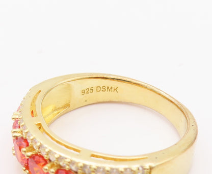 925 Sterling Silver Vintage Ring Gold Plated Red & White CZ  Sz 7  RG29326