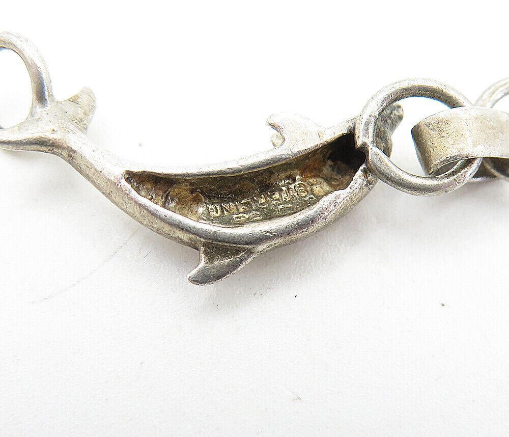 925 Sterling Silver  Vintage Dark Tone Leaping Dolphin Chain Bracelet  BT2306