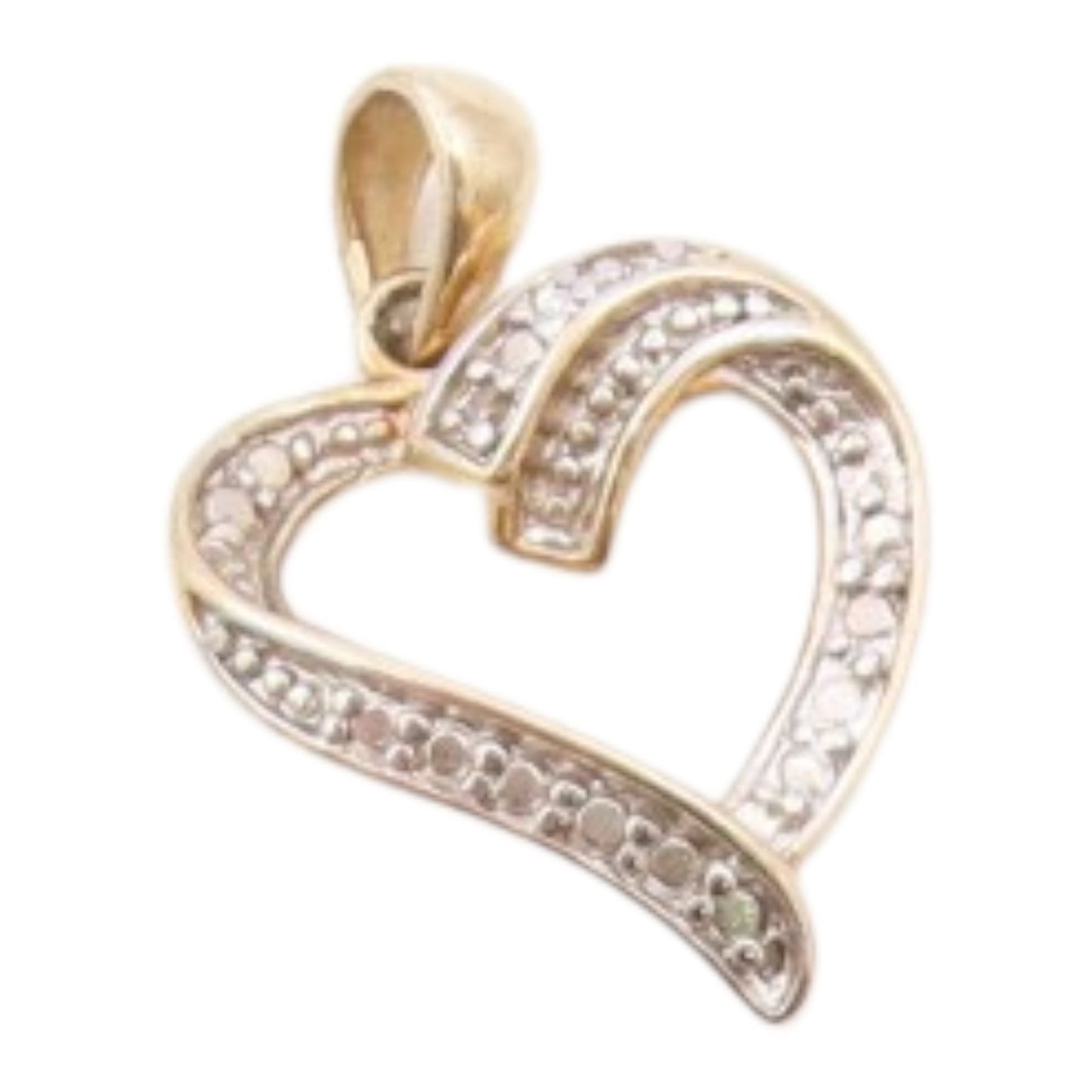 925 Sterling Silver  Vintage Shiny Topaz 2 Tone Love Heart Pendant  PT18761
