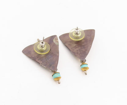 925 Sterling Silver Vintage Earrings Turquoise Modernist Geometric Drop  EG14073