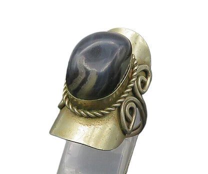 925 Sterling Silver  Vintage Agate Adjustable Cocktail Ring Sz 9  RG22463