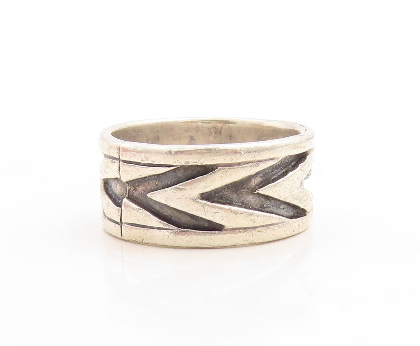 925 Sterling Silver Vintage Ring MEXICO V Grooved Band Sz 11  RG31605