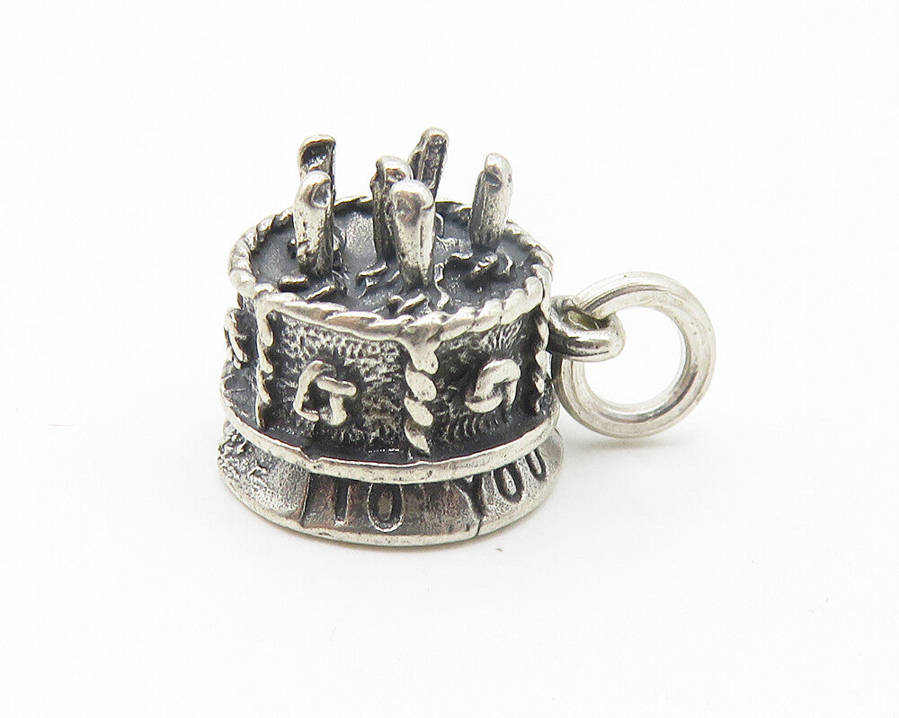 925 Sterling Silver  Vintage Petite Happy Birthday To You Cake Pendant  PT8685