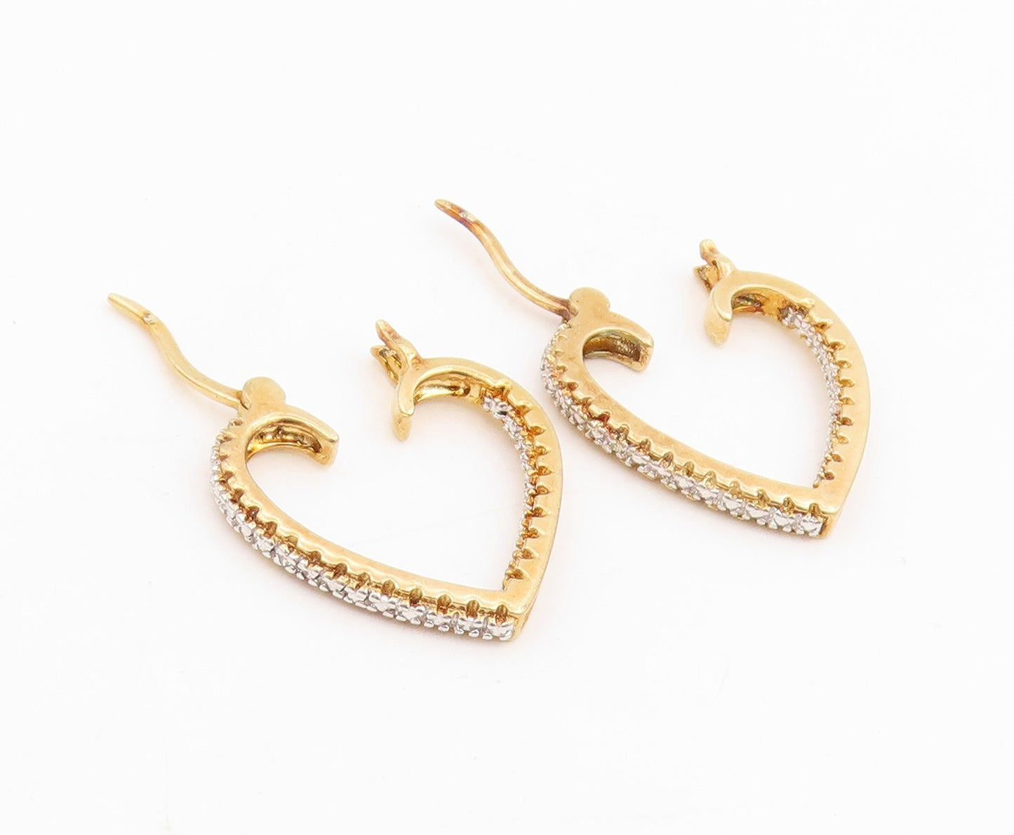 925 Sterling Silver Vintage Earrings Gold Plated CZ Love Heart Hoops  EG14095