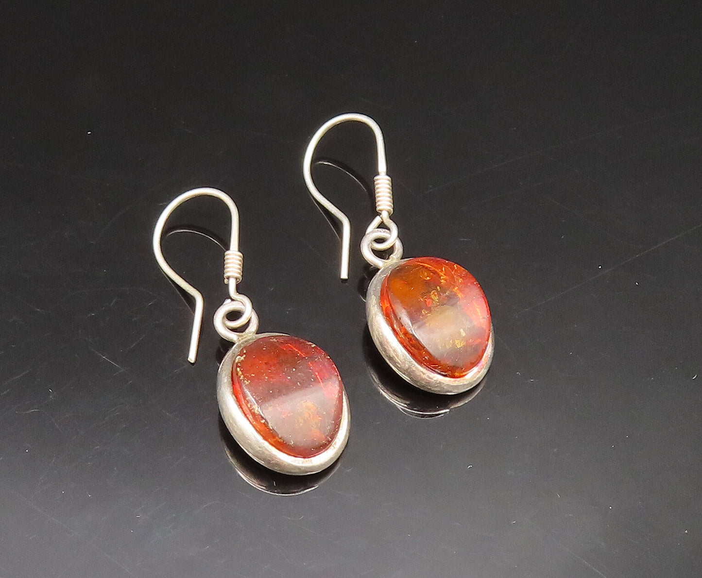 925 Sterling Silver  Vintage Oval Cabochon Baltic Amber Earrings  EG11743