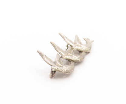 925 Sterling Silver Vintage Brooch MEXICO Etched Swallow Flying Birds  BP11853