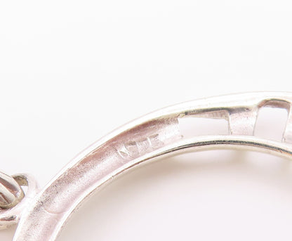 925 Sterling Silver  Vintage Shiny Cutout Open Circle Drop Pendant  PT19723