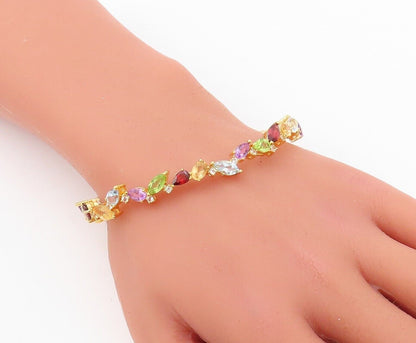 925 Sterling Silver Vintage Bracelet Gold Plated Multi Shape Gemstones  BT10775