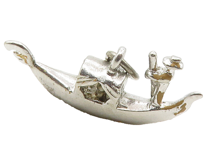 925 Sterling Silver   Vintage Petite Man Rowing Gondola Boat Pendant  PT12761