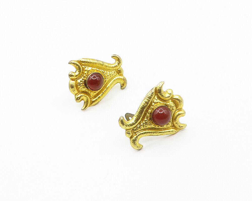 HANEDAN TAKI 925 Silver  Vintage Carnelian Non Pierce Drop Earrings  EG8993