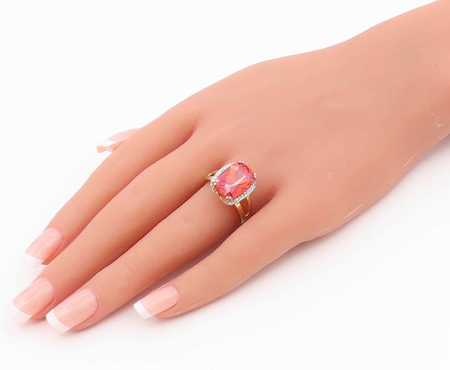 925 Sterling Silver Vintage Ring Gold Plated Ruby Halo CZ Band  Sz 7.5  RG36537