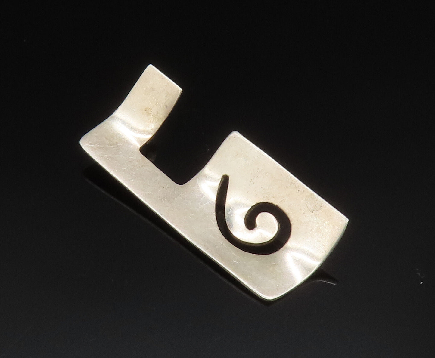 925 Sterling Silver  Vintage Spiral Cut Out Linear Concave Pendant  PT20478