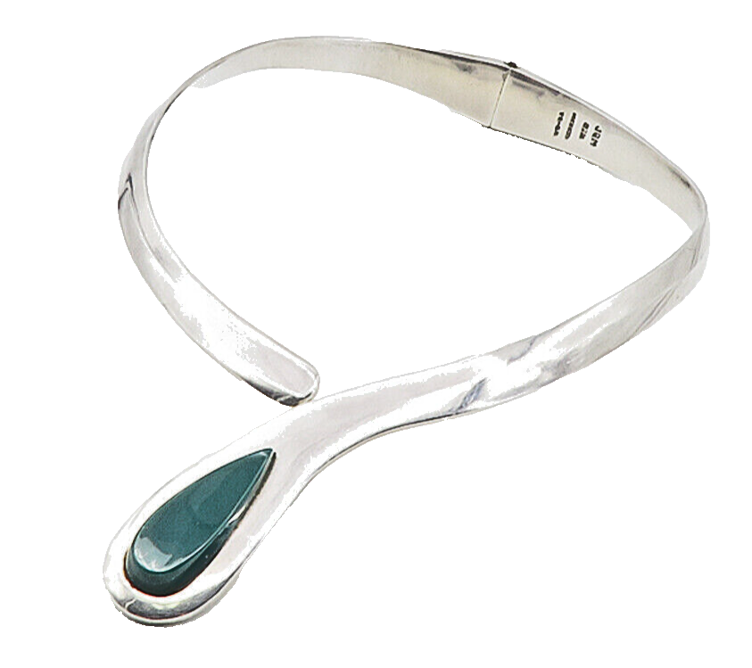 JQM MEXICO 925 Sterling Silver Vintage Gemstone Solid Collar Necklace NE1620