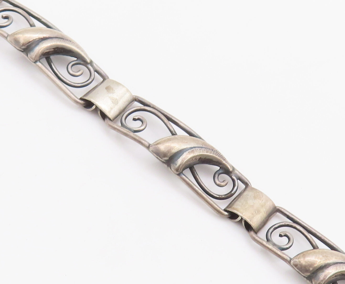 925 Sterling Silver Vintage Bracelet DENMARK Solid Swirly Carved Framed  BT10292