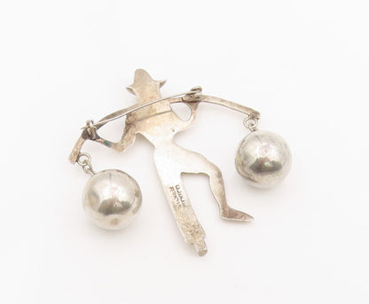 925 Sterling Silver Vintage Brooch MEXICO Man Carrying Water Jugs Pin  BP12083
