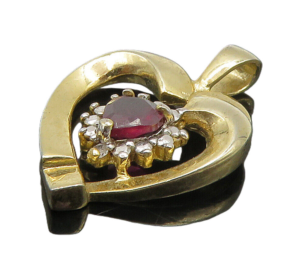 925 Sterling Silver  Garnet & Genuine Diamond Love Heart Pendant  PT12439