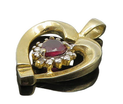 925 Sterling Silver  Garnet & Genuine Diamond Love Heart Pendant  PT12439