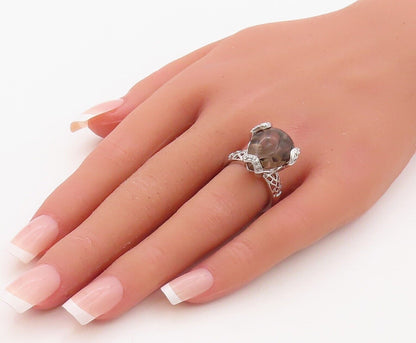 925 Sterling Silver Vintage Ring Cabochon Drop Shape Smoky Quartz  Sz 6  RG30278