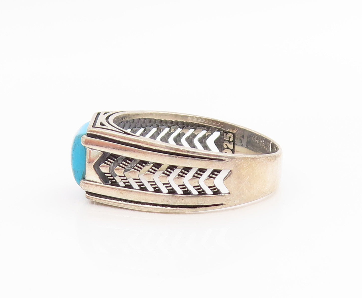 925 Sterling Silver Vintage Ring CHIMODA Turquoise Signet Band  Sz 14.5  RG35653