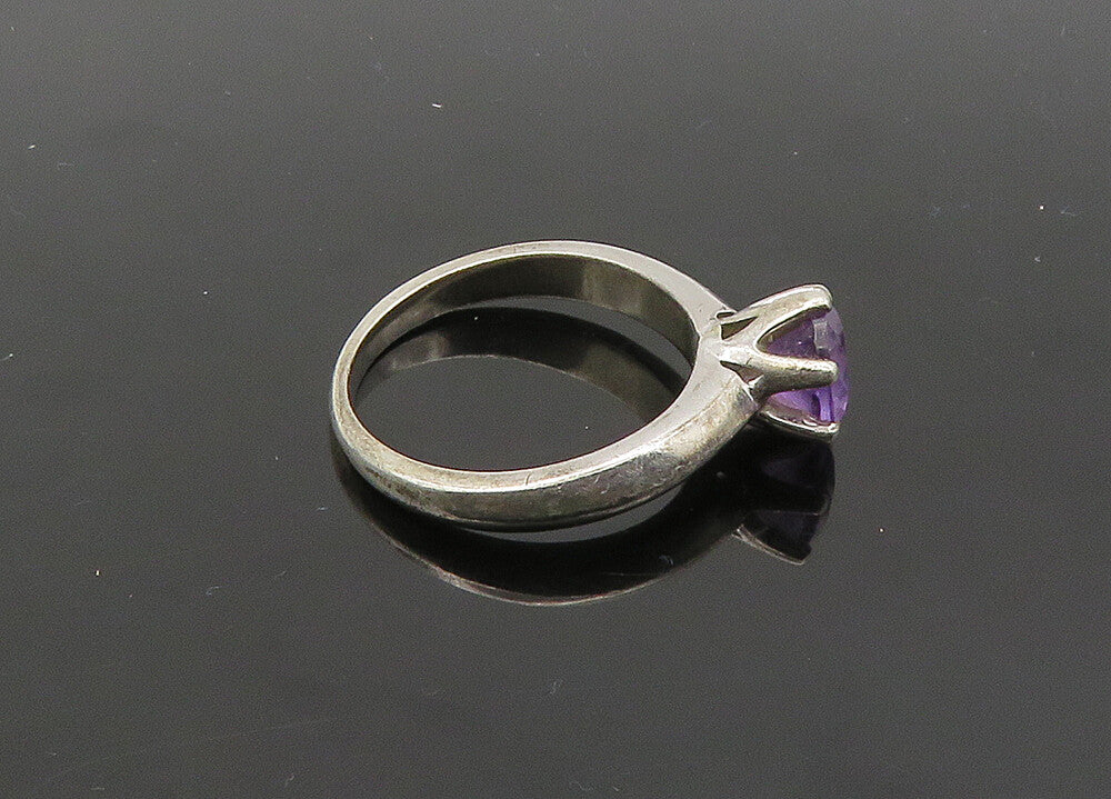 925 Sterling Silver  Vintage Prong Set Amethyst Solitaire Ring Sz 6  RG21603