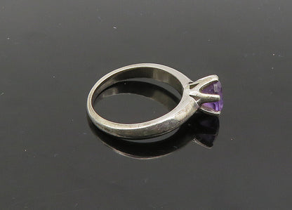 925 Sterling Silver  Vintage Prong Set Amethyst Solitaire Ring Sz 6  RG21603