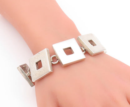 925 Sterling Silver Vintage Bracelet Large Open Square Toggle Lock  BT11275