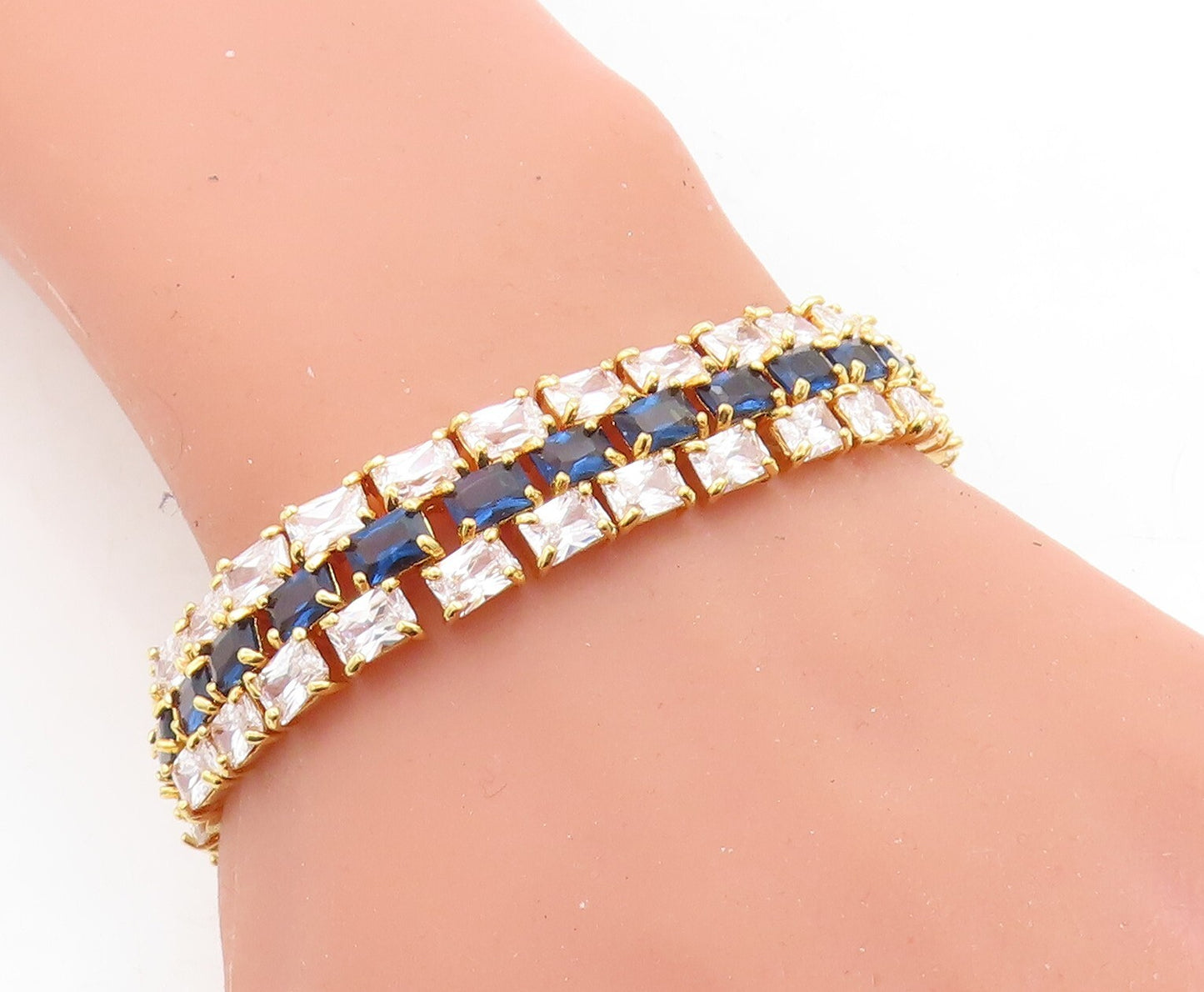 925 Sterling Silver Cubic Zirconia & Topaz Gold Plated Chain Bracelet BT1617
