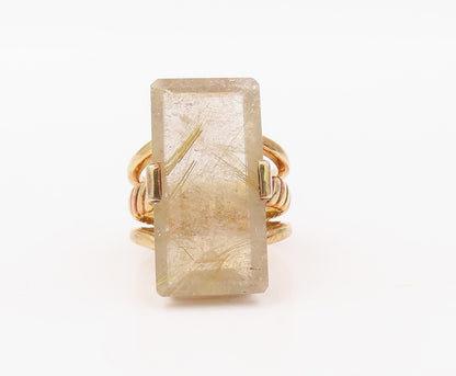 925 Sterling Silver Vintage Ring Gold Plated Large Gemstone Sz 7  RG30771