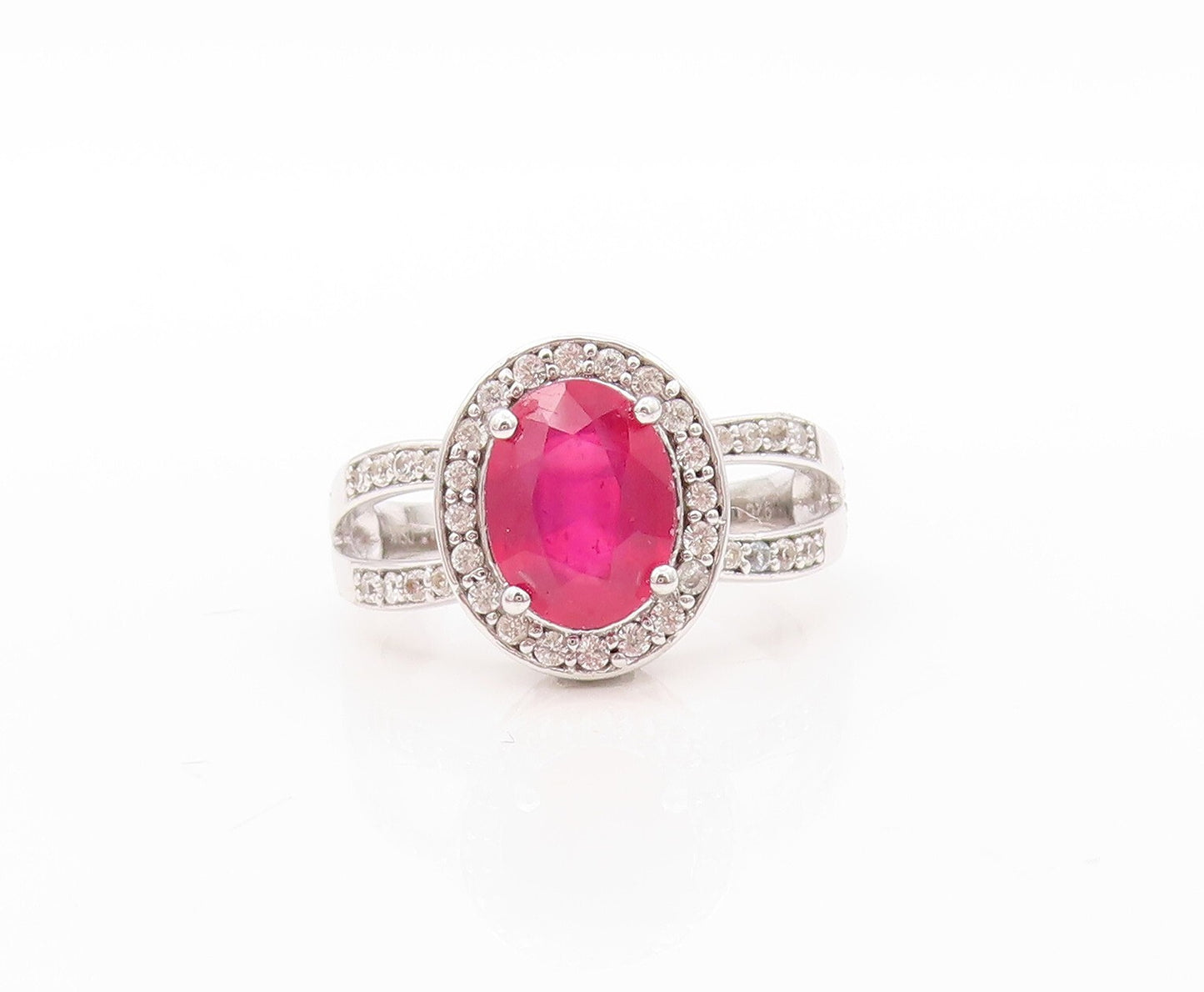 925 Sterling Silver Vintage Ring Designer Oval Pink & White CZ  Sz 7  RG30594
