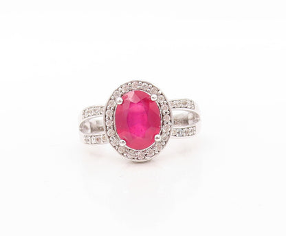 925 Sterling Silver Vintage Ring Designer Oval Pink & White CZ  Sz 7  RG30594