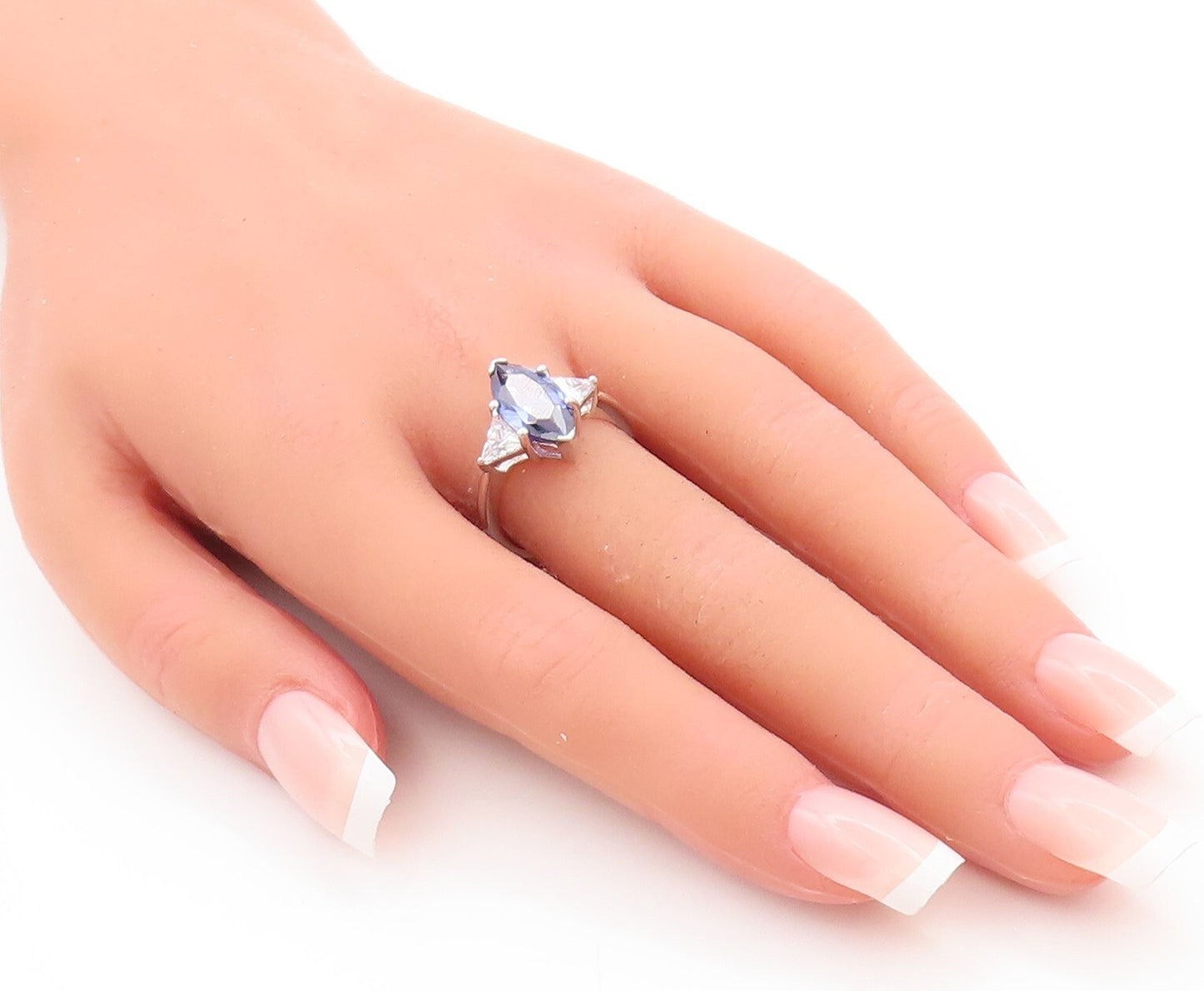925 Sterling Silver Vintage Ring Marquise Cut Sapphire Triangle CZ  Sz 7 RG29462