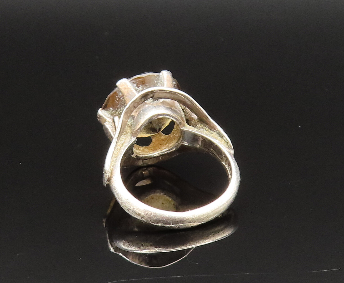 MEXICO 925 Sterling Silver Vintage Split Center Smoky Quartz Ring Sz 7 RG25672