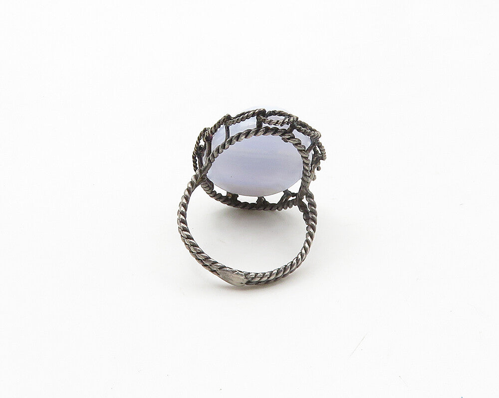 925 Sterling Silver   Vintage Blue Agate Twist Cocktail Ring Sz 7  RG17256