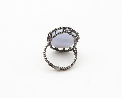 925 Sterling Silver   Vintage Blue Agate Twist Cocktail Ring Sz 7  RG17256