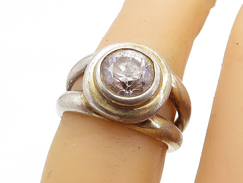 ESPO 925 Silver  Vintage Cubic Zirconia Split Shank Cocktail Ring Sz 6  RG6421
