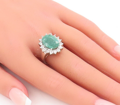925 Sterling Silver Vintage Ring Large Green Emerald Halo Topaz  Sz 7  RG29165