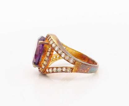 925 Sterling Silver Vintage Ring Gold Plated Amethyst & Topaz  Sz 7  RG29974