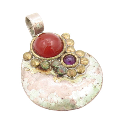 925 Sterling Silver Vintage Pendant LOUIS BOOTH Carnelian Amethyst  PT24393