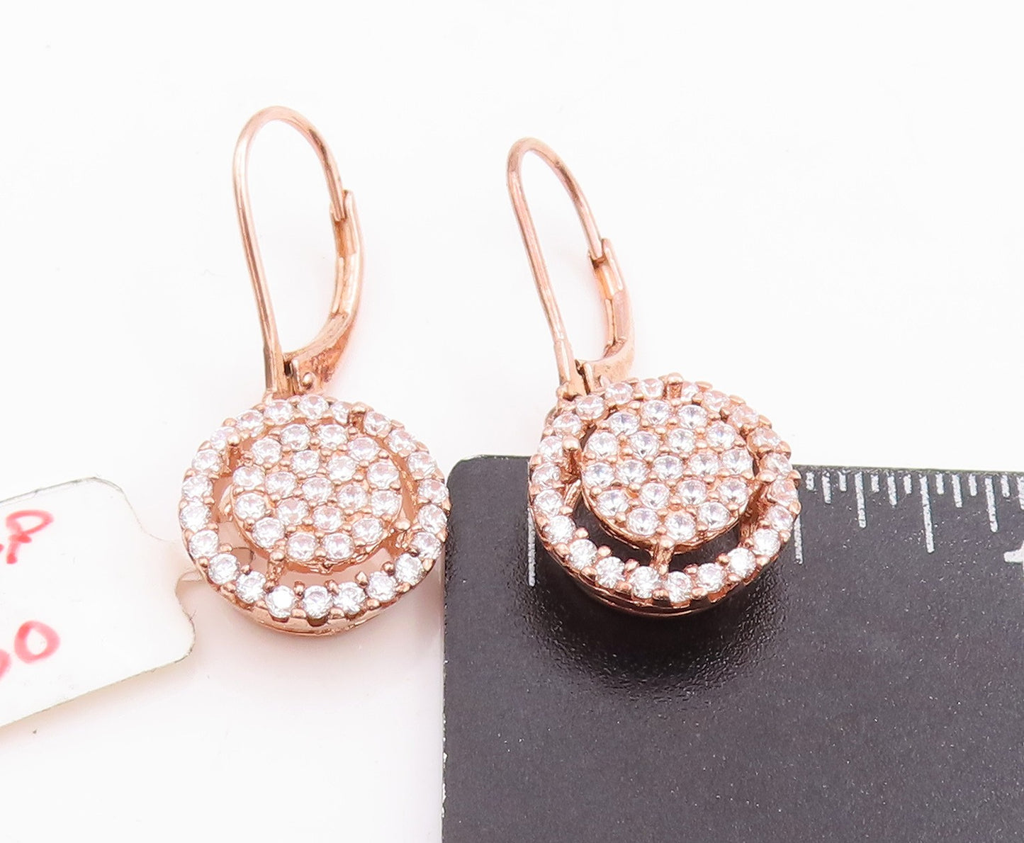 925 Sterling Silver Vintage Earrings Dangling Double Circle Beaded CZ  EG12954