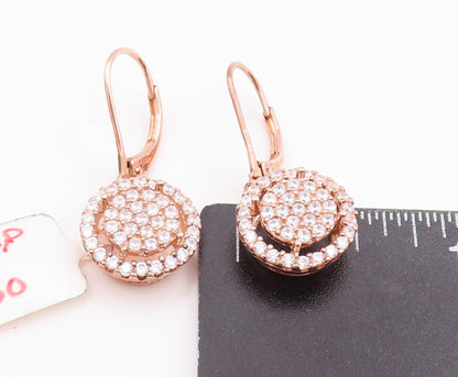 925 Sterling Silver Vintage Earrings Dangling Double Circle Beaded CZ  EG12954