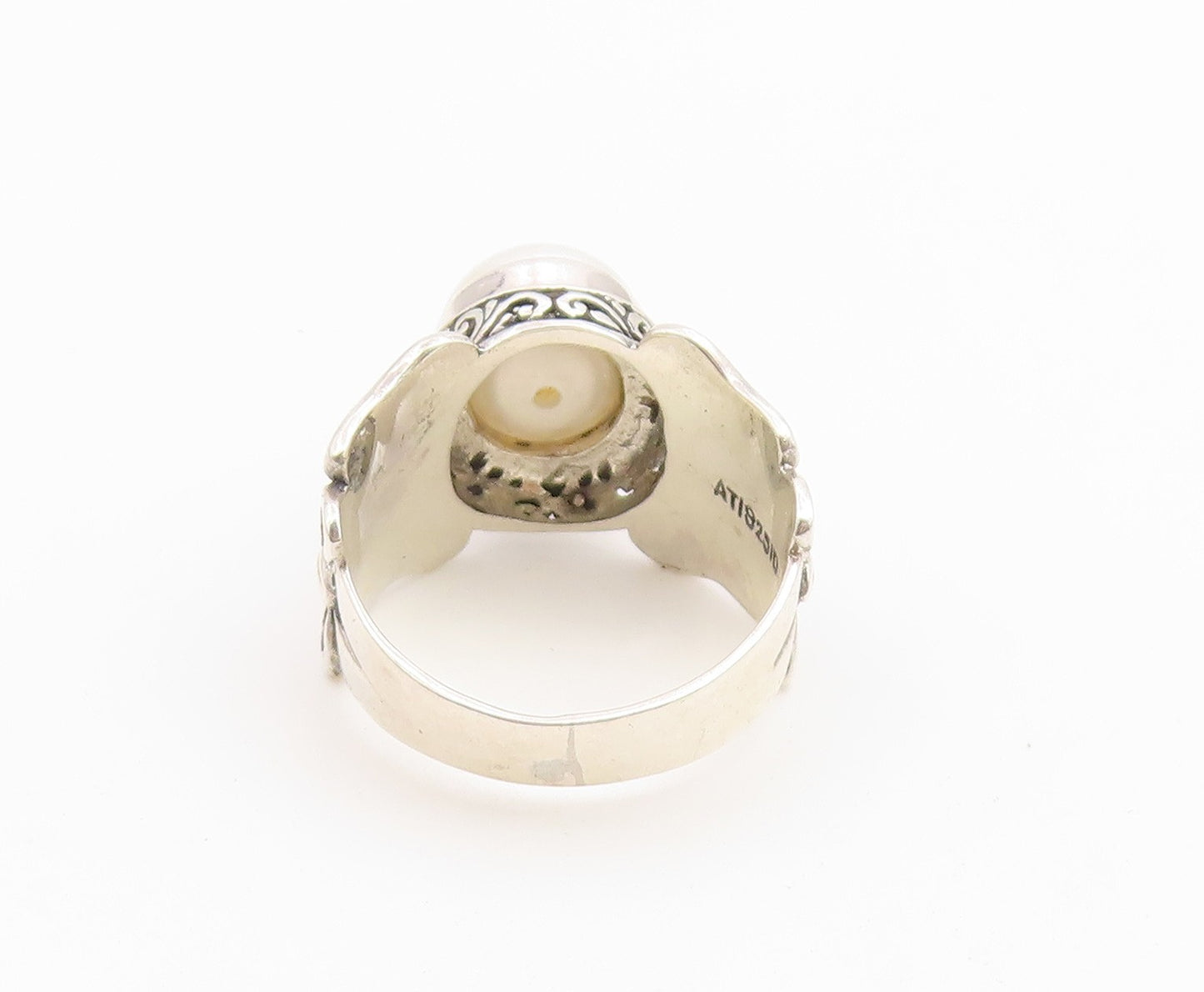 925 Sterling Silver Vintage Ring Elegant Pearl Butterfly Motif  Sz 7  RG36748