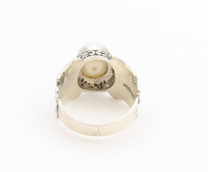 925 Sterling Silver Vintage Ring Elegant Pearl Butterfly Motif  Sz 7  RG36748